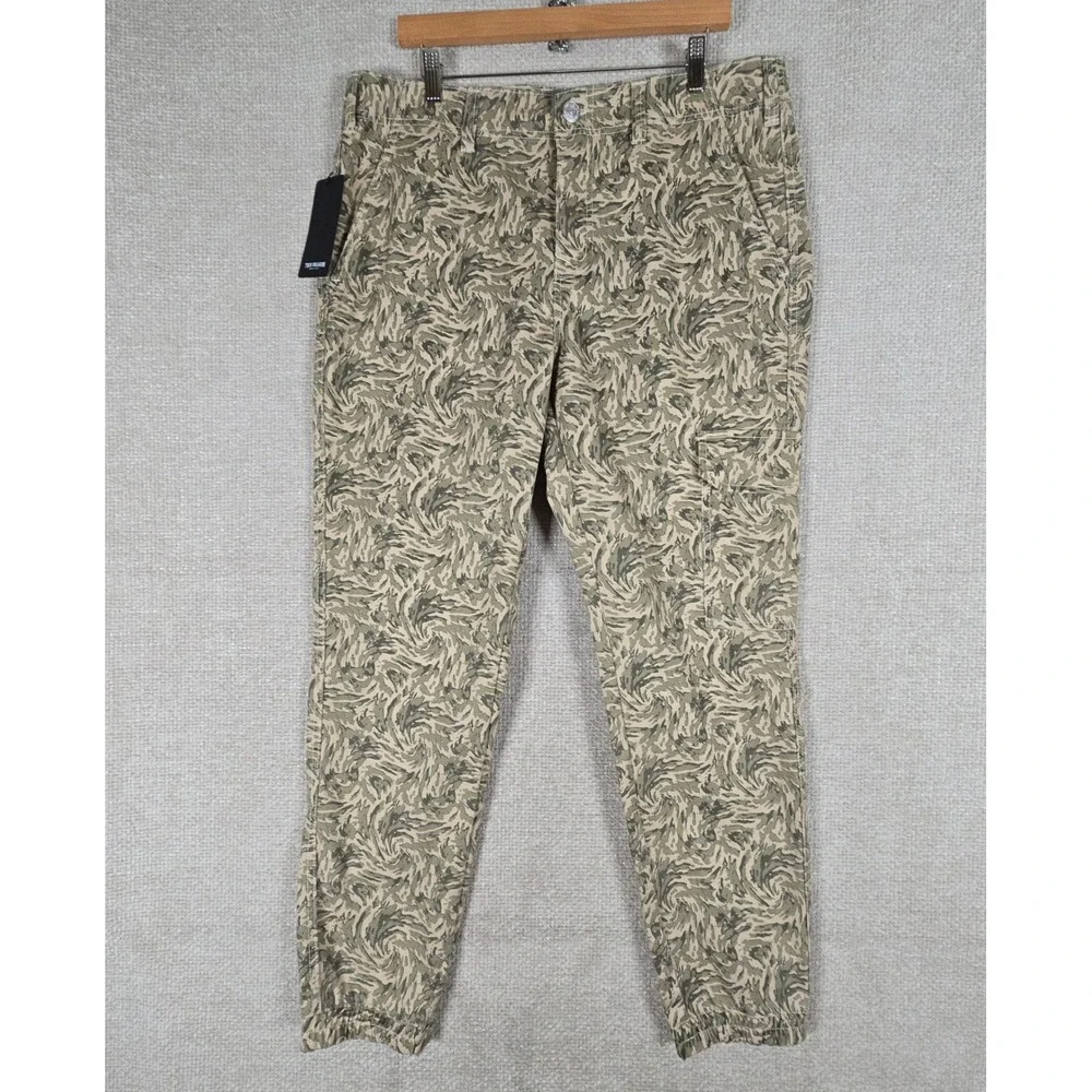 True Religion Mens Swirl Camo Cargo Jogger Pants Olive Tan Size Large NEW